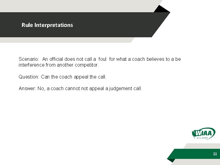 Rule Interpretations Scenario: An official does not call a foul for what a coach