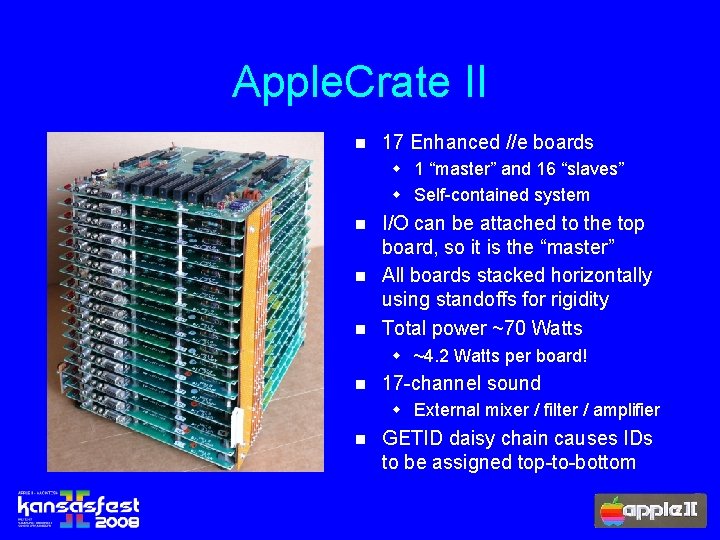Apple. Crate II n 17 Enhanced //e boards w 1 “master” and 16 “slaves”