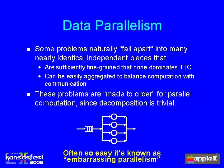 Data Parallelism n Some problems naturally “fall apart” into many nearly identical independent pieces