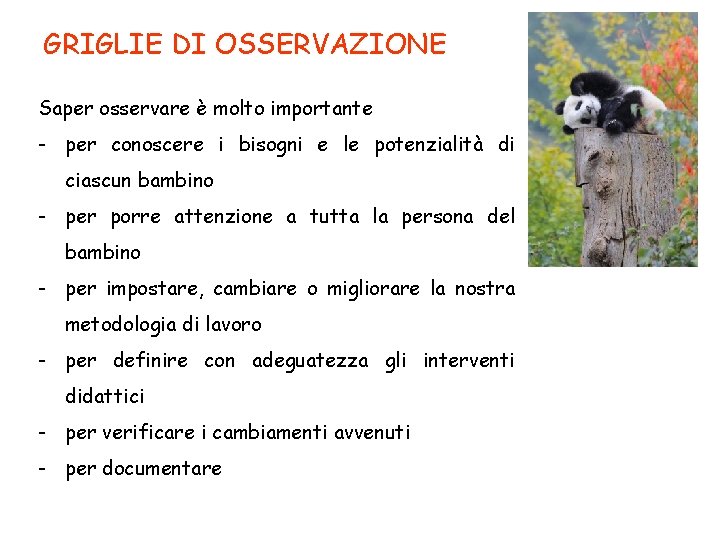GRIGLIE DI OSSERVAZIONE Saper osservare è molto importante - per conoscere i bisogni e