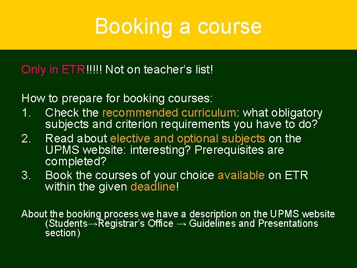 Booking a course Only in ETR!!!!! Not on teacher’s list! How to prepare for