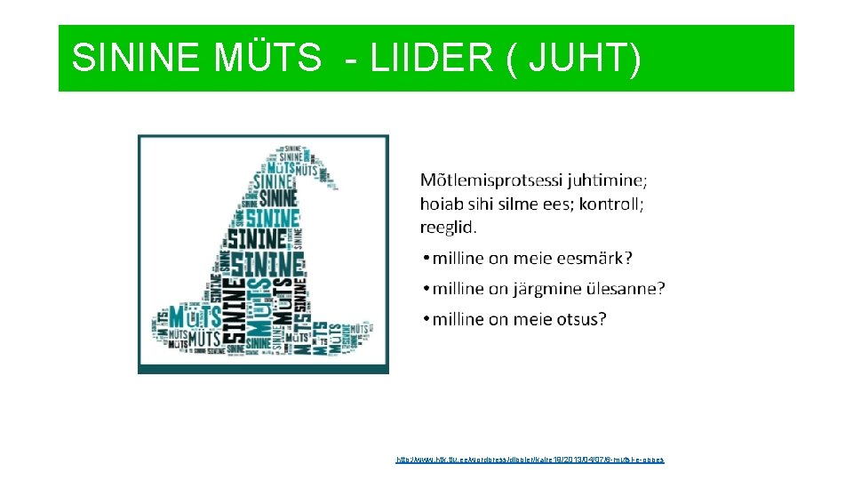 SININE MÜTS - LIIDER ( JUHT) http: //www. htk. tlu. ee/wordpress/dippler/kaire 19/2013/04/07/6 -mutsi-e-oppes 