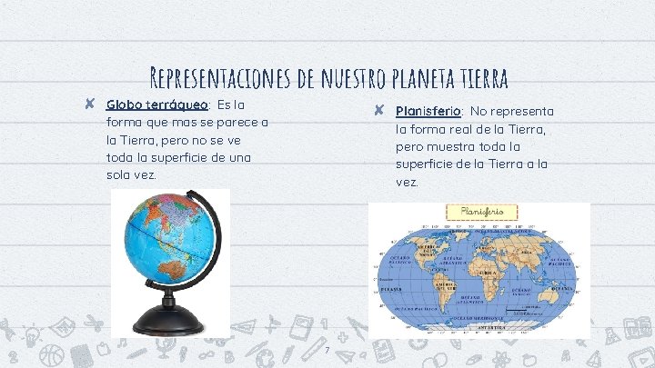 ✘ Representaciones de nuestro planeta tierra Globo terráqueo: Es la forma que mas se