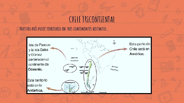 CHILE TRICONTIENTAL Nuestro país posee territorio en tres continentes distintos. . 9 