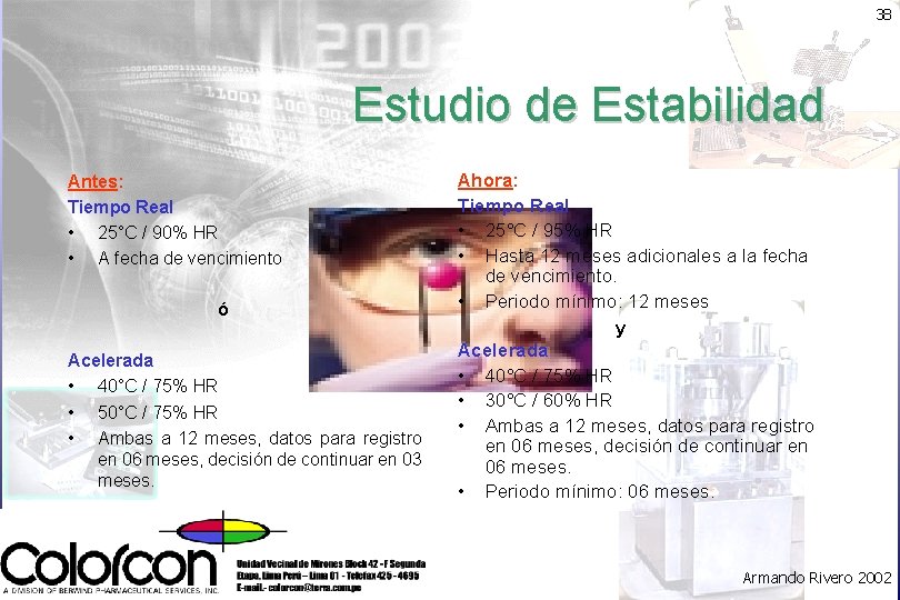 38 Estudio de Estabilidad Antes: Tiempo Real • 25°C / 90% HR • A