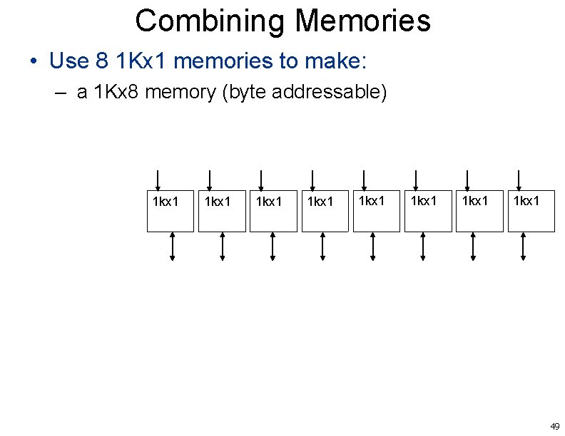 Combining Memories • Use 8 1 Kx 1 memories to make: – a 1