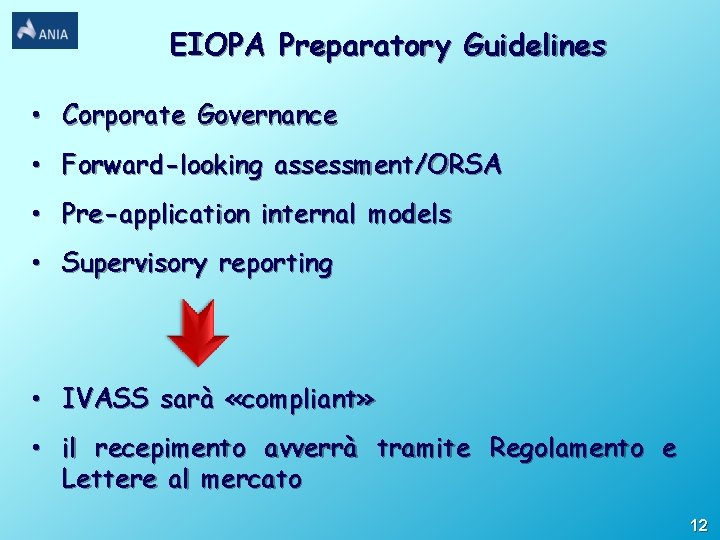 EIOPA Preparatory Guidelines • Corporate Governance • Forward-looking assessment/ORSA • Pre-application internal models •