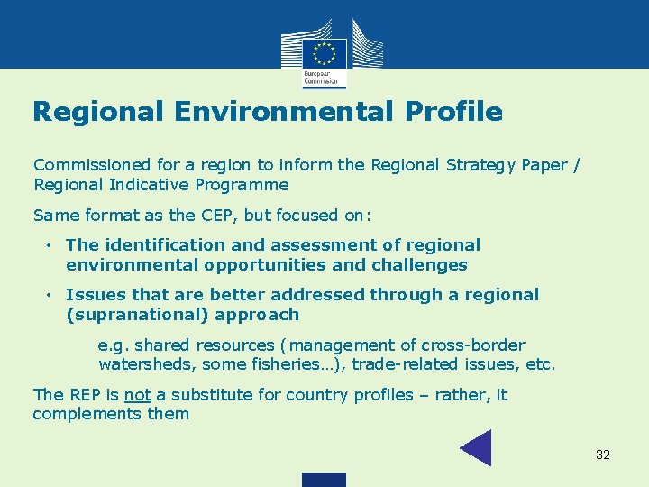 Regional Environmental Profile Commissioned for a region to inform the Regional Strategy Paper /