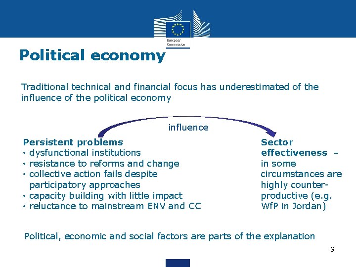  Political economy Traditional technical and financial focus has underestimated of the influence of