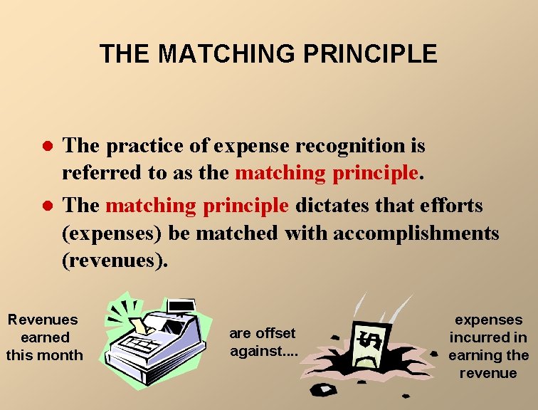 THE MATCHING PRINCIPLE l l The practice of expense recognition is referred to as