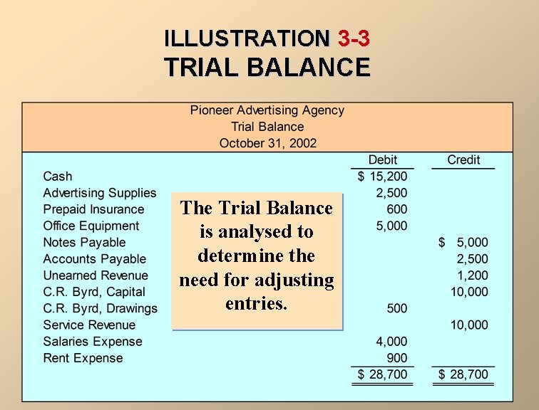 ILLUSTRATION 3 -3 TRIAL BALANCE The Trial Balance is analysed to determine the need