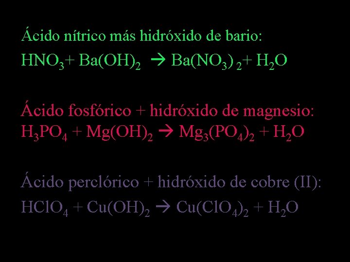 Ácido nítrico más hidróxido de bario: HNO 3+ Ba(OH)2 Ba(NO 3) 2+ H 2