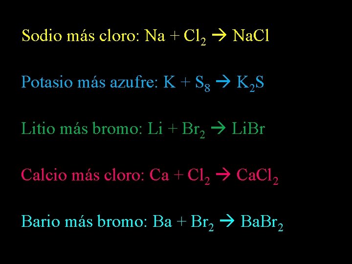 Sodio más cloro: Na + Cl 2 Na. Cl Potasio más azufre: K +