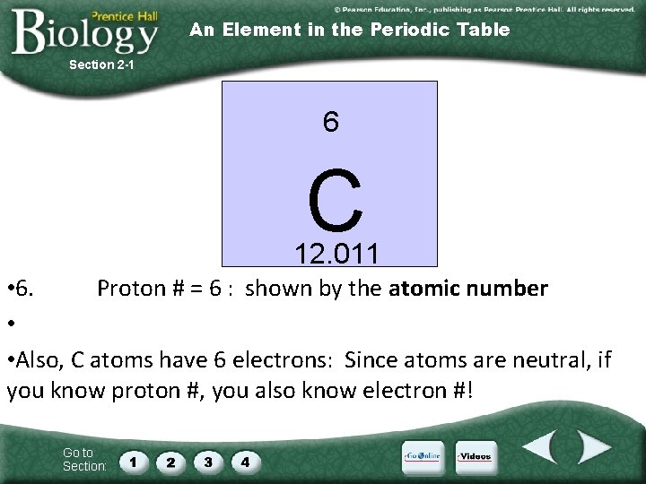 An Element in the Periodic Table Section 2 -1 6 C 12. 011 •