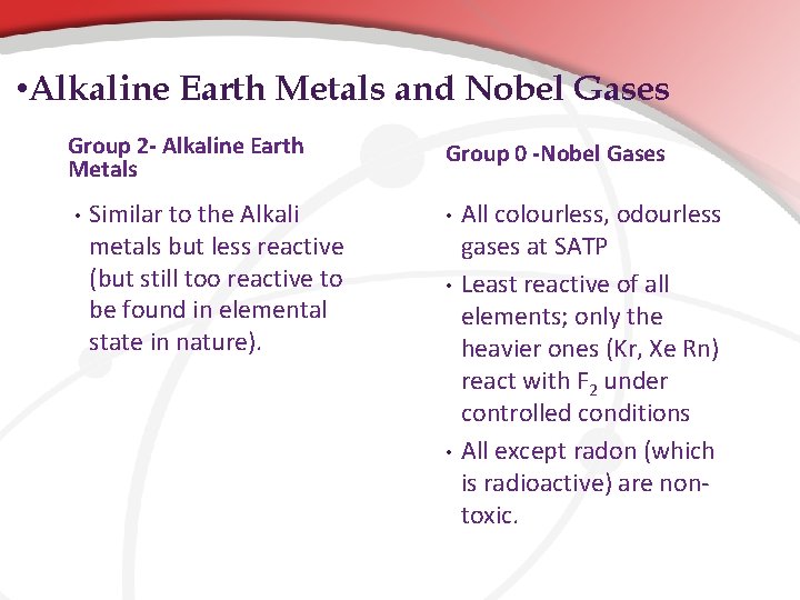 • Alkaline Earth Metals and Nobel Gases Group 2 - Alkaline Earth Metals • Alkaline Earth Metals and Nobel Gases Group 2 - Alkaline Earth Metals