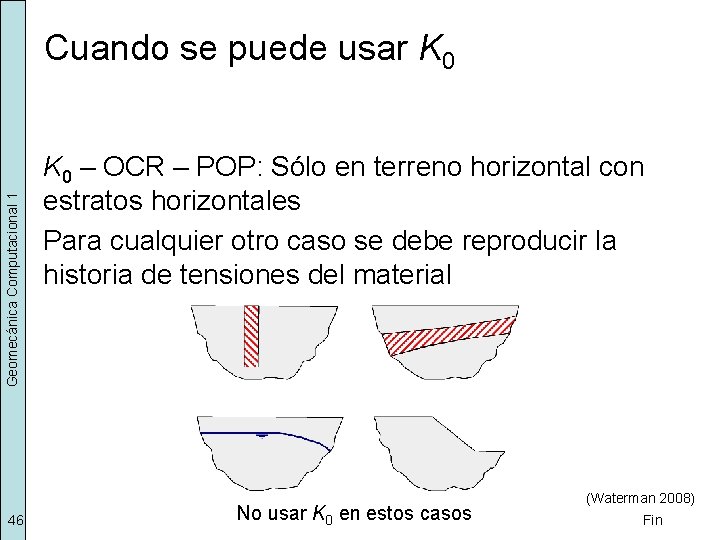 Geomecánica Computacional 1 Cuando se puede usar K 0 46 K 0 – OCR