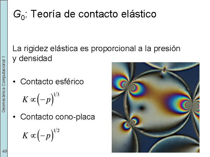 Geomecánica Computacional 1 G 0: Teoría de contacto elástico 49 La rigidez elástica es