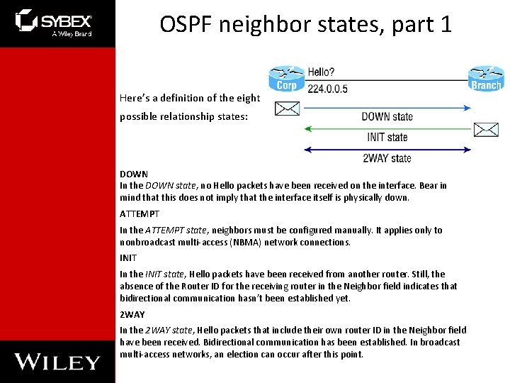 OSPF neighbor states, part 1 Here’s a definition of the eight possible relationship states: