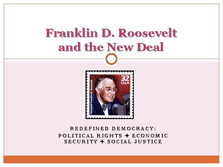 Franklin D. Roosevelt and the New Deal REDEFINED DEMOCRACY: POLITICAL RIGHTS ECONOMIC SECURITY SOCIAL