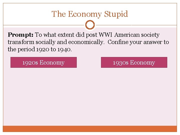 The Economy Stupid Prompt: To what extent did post WWI American society transform socially