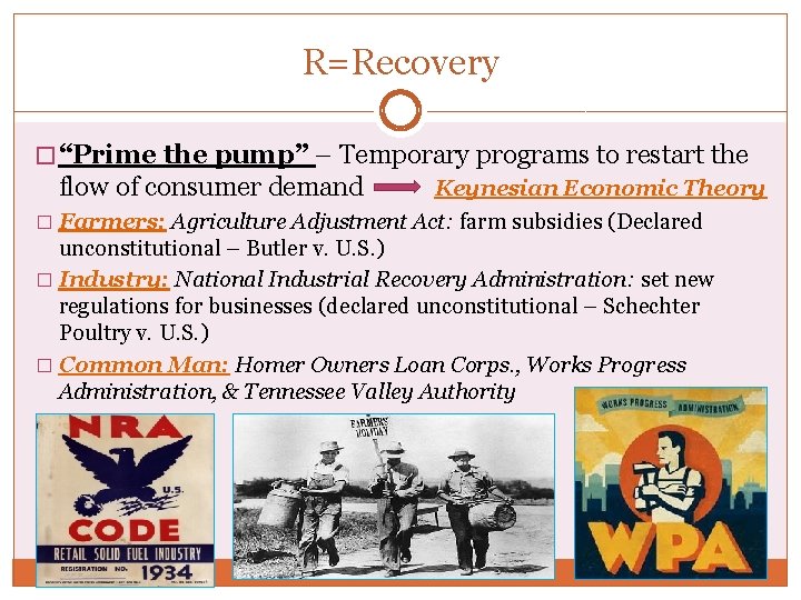 R=Recovery � “Prime the pump” – Temporary programs to restart the flow of consumer