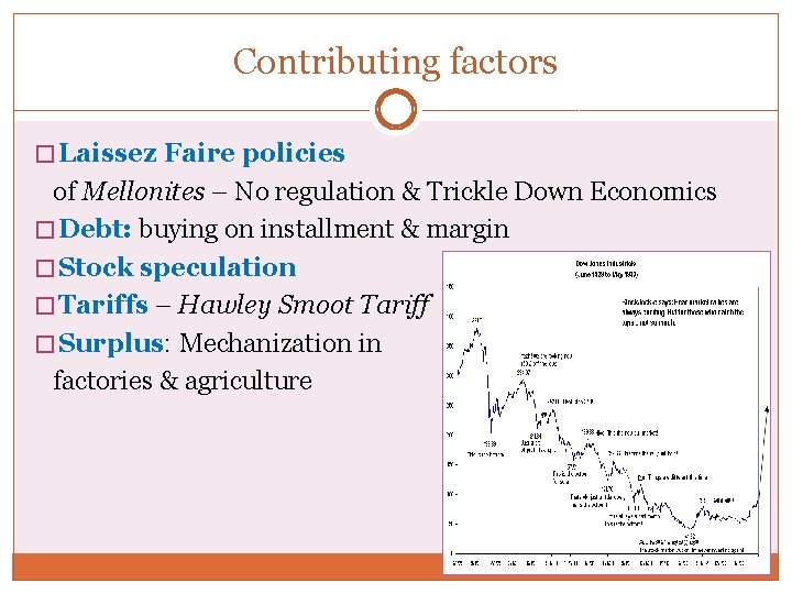 Contributing factors � Laissez Faire policies of Mellonites – No regulation & Trickle Down