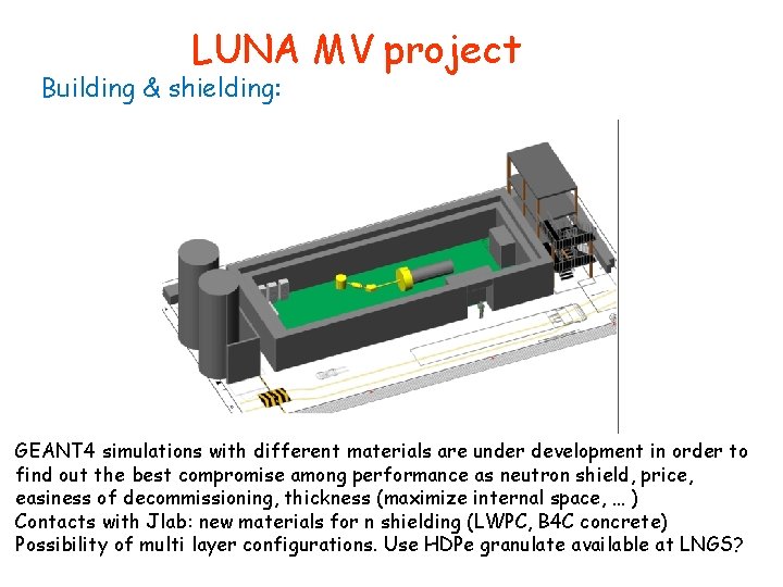 LUNA MV project Building & shielding: GEANT 4 simulations with different materials are under