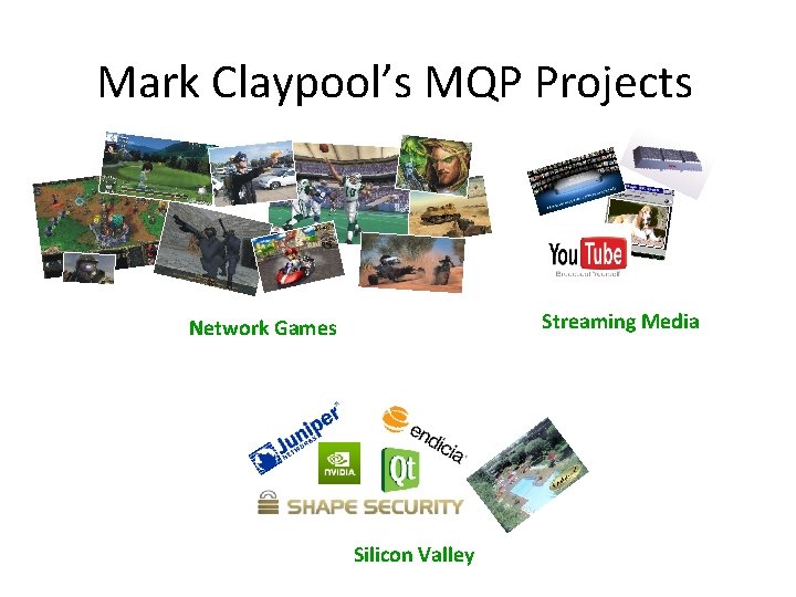 Mark Claypool’s MQP Projects Streaming Media Network Games Silicon Valley 