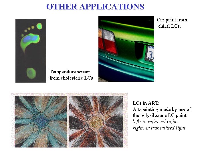 OTHER APPLICATIONS Car paint from chiral LCs. Temperature sensor from cholesteric LCs in ART: