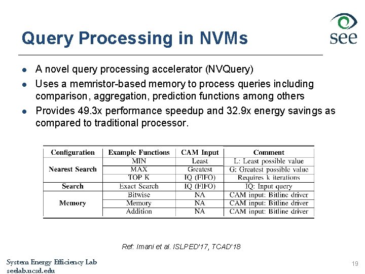 Query Processing in NVMs l l l A novel query processing accelerator (NVQuery) Uses