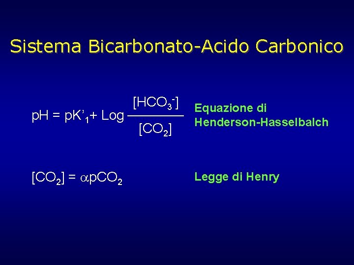 Sistema Bicarbonato-Acido Carbonico p. H = p. K’ 1+ Log [CO 2] = p.