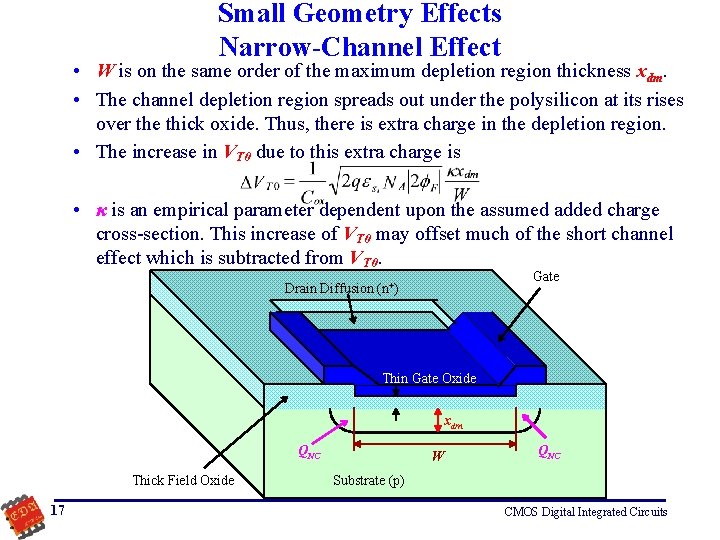 Small Geometry Effects Narrow-Channel Effect • W is on the same order of the
