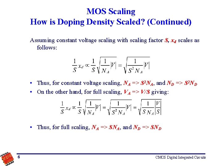 MOS Scaling How is Doping Density Scaled? (Continued) Assuming constant voltage scaling with scaling