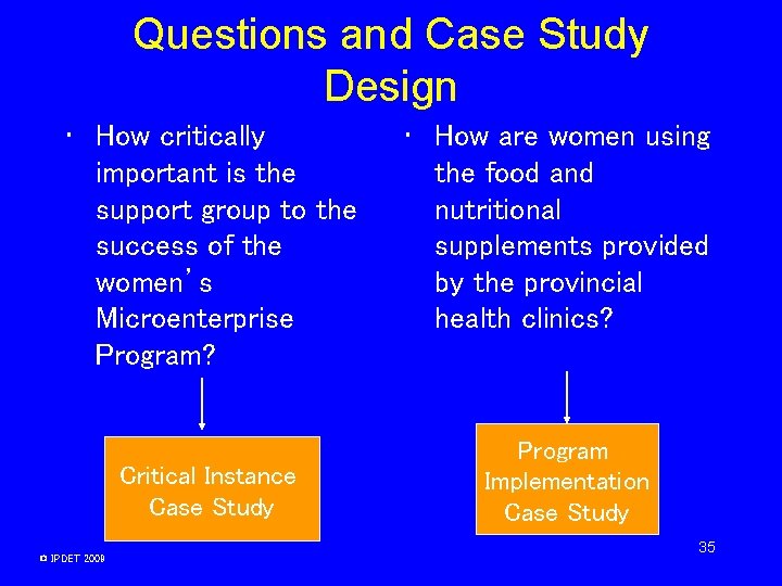 Questions and Case Study Design • How critically important is the support group to Questions and Case Study Design • How critically important is the support group to