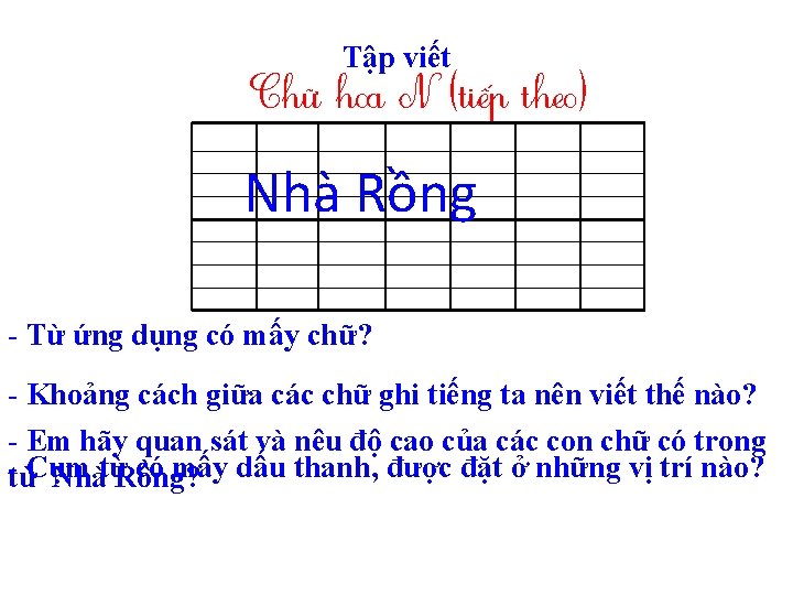 Tập viết Chữ hoa N (tiếp theo) Nhà Rồng - Từ ứng dụng có