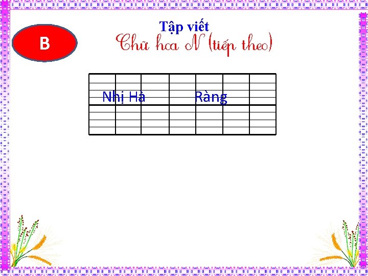 B Tập viết Chữ hoa N (tiếp theo) Nhị Hà Ràng 