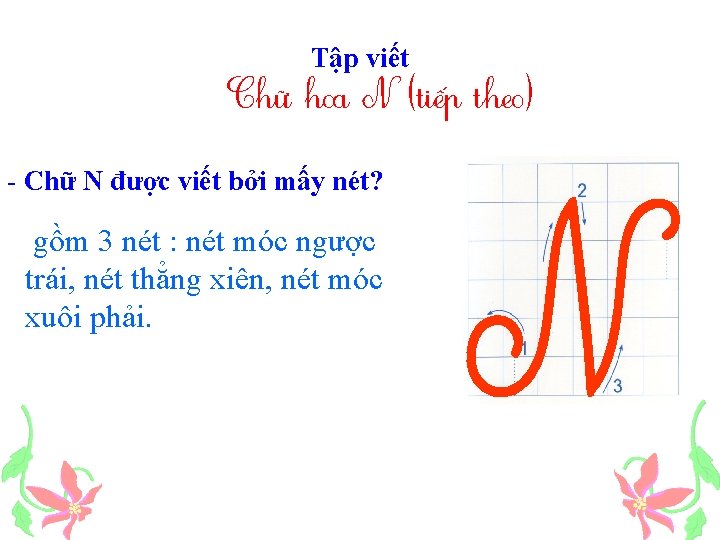 Tập viết Chữ hoa N (tiếp theo) - Chữ N được viết bởi mấy