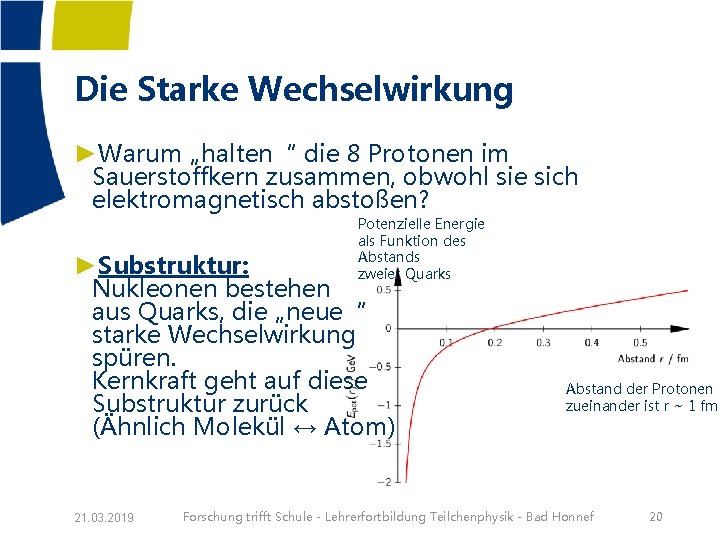 Die Starke Wechselwirkung ►Warum „halten“ die 8 Protonen im Sauerstoffkern zusammen, obwohl sie sich