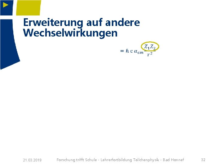 ► Erweiterung auf andere Wechselwirkungen 21. 03. 2019 Forschung trifft Schule - Lehrerfortbildung Teilchenphysik