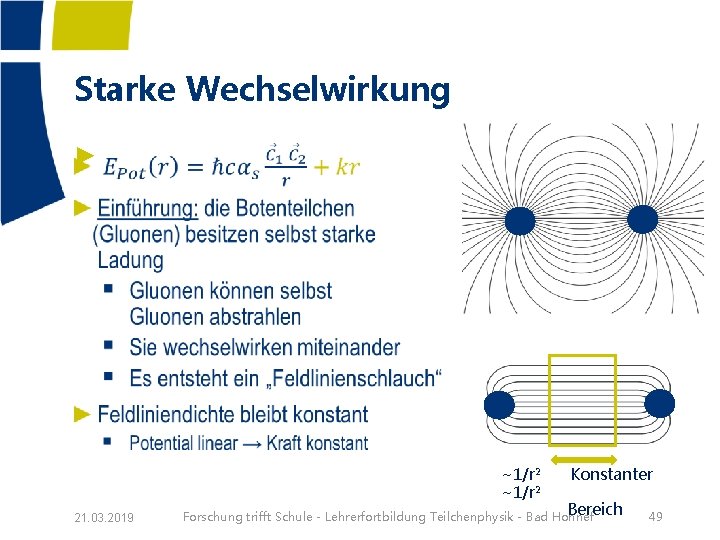 Starke Wechselwirkung ► 21. 03. 2019 ~1/r² Konstanter ~1/r² Bereich Forschung trifft Schule -