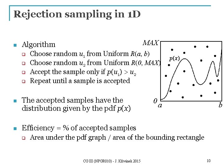 Rejection sampling in 1 D n MAX Algorithm q q Choose random u 1