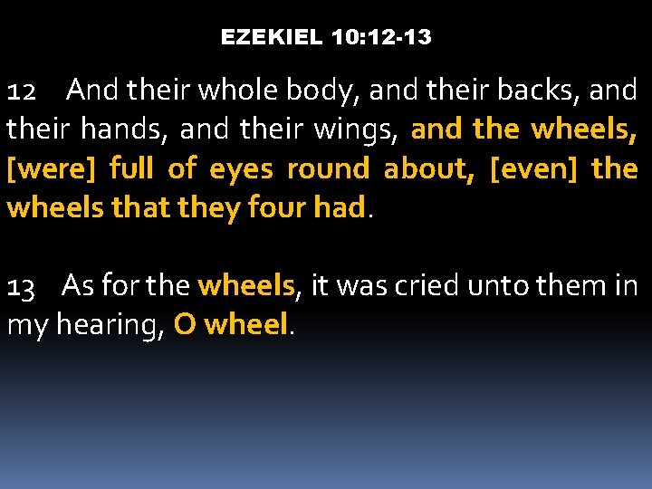 EZEKIEL 10: 12 -13 12 And their whole body, and their backs, and their