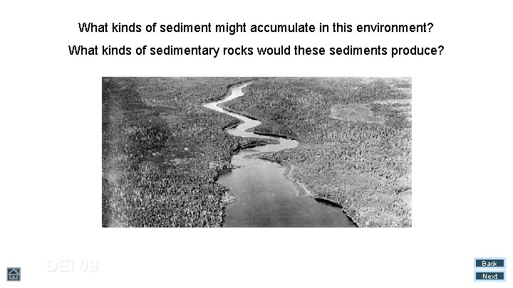 What kinds of sediment might accumulate in this environment? What kinds of sedimentary rocks