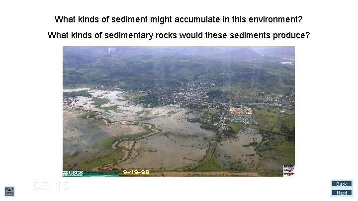 What kinds of sediment might accumulate in this environment? What kinds of sedimentary rocks