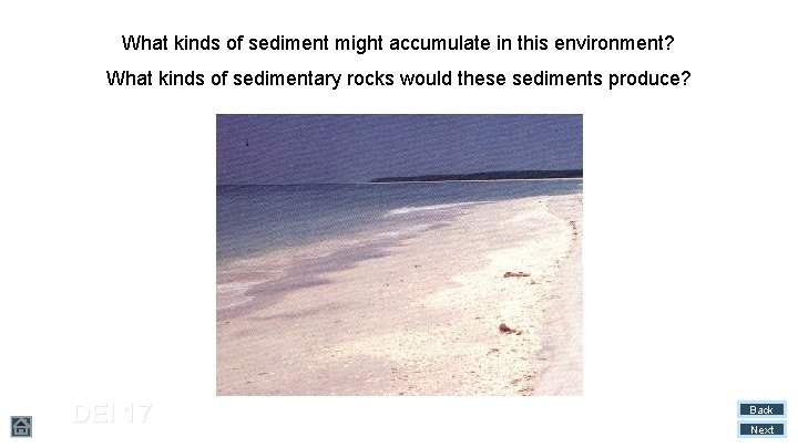 What kinds of sediment might accumulate in this environment? What kinds of sedimentary rocks