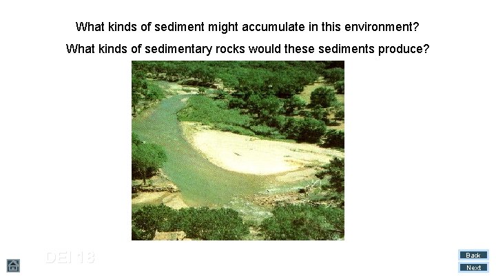 What kinds of sediment might accumulate in this environment? What kinds of sedimentary rocks