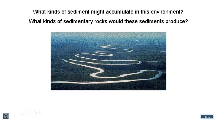 What kinds of sediment might accumulate in this environment? What kinds of sedimentary rocks