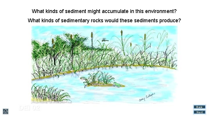 What kinds of sediment might accumulate in this environment? What kinds of sedimentary rocks