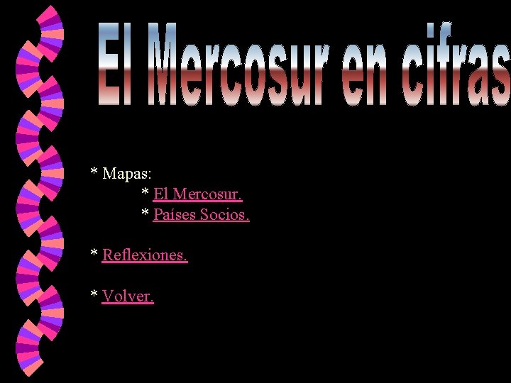 * Mapas: * El Mercosur. * Países Socios. * Reflexiones. * Volver. 