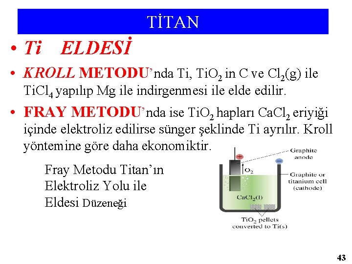 TİTAN • Ti ELDESİ • KROLL METODU’nda Ti, Ti. O 2 in C ve